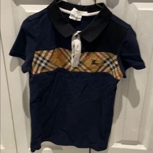 Boys Burberry polo shirt 10Y navy blue color block